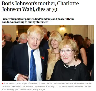 英国首相约翰逊母亲去世，曾靠卖画为生